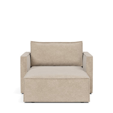 Newilla sleeper upholstered in Adario Taupe, studio shot