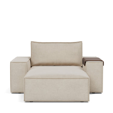 Newilla sleeper upholstered in Phobos Latte, studio shot