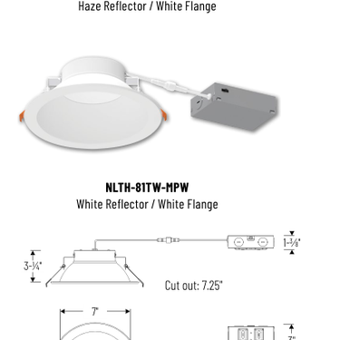 Nora Lighting NLTH-81TW product diagram and dimensions