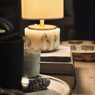 Mini Nora rechargeable lamp, Antique Brass with Linen Shade – view 6
