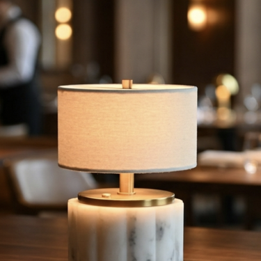 Mini Nora rechargeable lamp, Antique Brass with Linen Shade – view 5