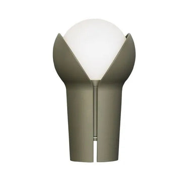Olive colored Bud rechargeable lamp with micro USB charging, versatile for reading or camping.