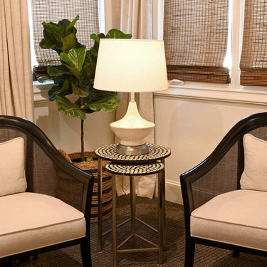 Elegant Oliver Ivory Cordless Table Lamp Brushed Nickel base detail