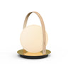 Brass Disc with Tan Strap Bola Lantern by Pablo Designs, studio photo