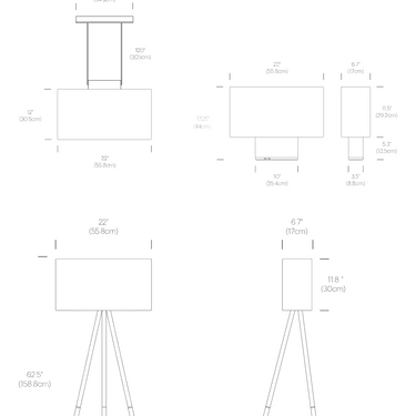 Pablo Designs Belmont table lamp dimensions diagram from the spec sheet