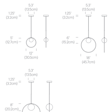 Pablo Designs Bola Halo pendant dimensions diagram