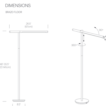 Pablo Designs Brazo floor lamp dimensions diagram