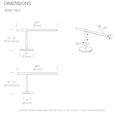 Pablo Designs Brazo desk lamp dimensions diagram