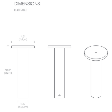 Pablo Designs Luci cordless table lamp dimensions diagram