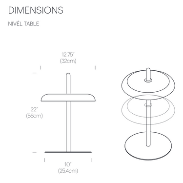 Pablo Designs Nivél cordless table lamp dimensions diagram from the spec sheet