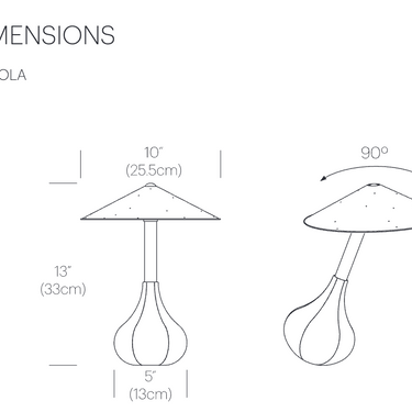 Pablo Designs Piccola table lamp dimensions diagram