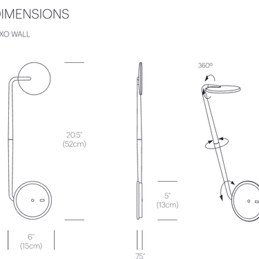 Pablo Designs Pixo Wall lamp dimensions diagram from the spec sheet