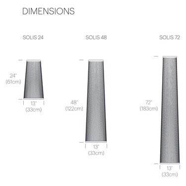Pablo Designs Solis Flush dimensions diagram, 24, 48 and 72 inch