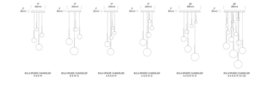 Bola Sphere chandelier by Pablo, drawing of the preconfigured chandelier options