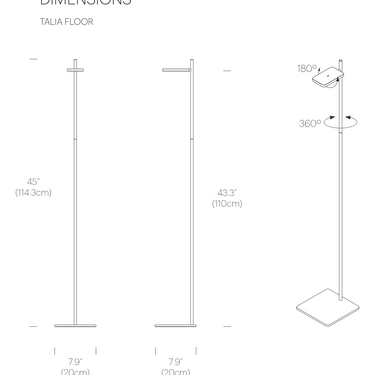 Pablo Designs Talia floor lamp dimensions diagram from the spec sheet