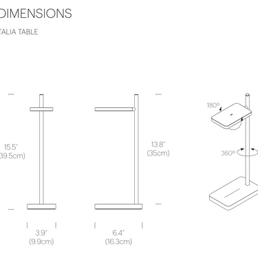 Pablo Designs Talia table lamp dimensions diagram from the spec sheet