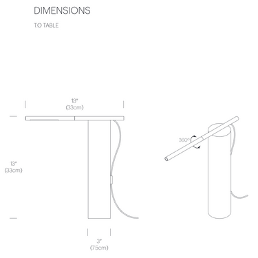 Pablo Designs T.O table lamp dimensions diagram from the spec sheet
