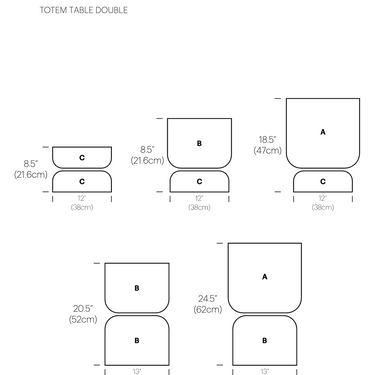 Pablo Designs Totem double table lamp dimensions diagram from the spec sheet