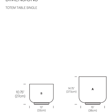 Pablo Designs Totem single table lamp dimensions diagram from the spec sheet