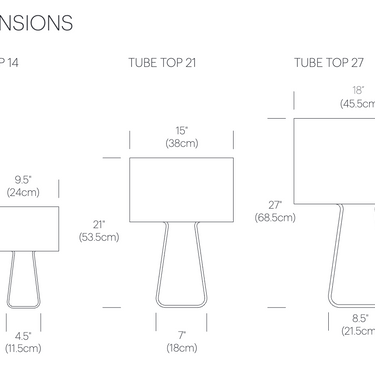 Pablo Designs Tube Top 14 lamp dimensions diagram from the spec sheet