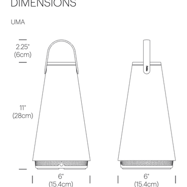 Pablo Designs Uma portable lamp dimensions diagram from the spec sheet