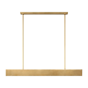 Visual Comfort Pench 54-inch tapered linear chandelier with integrated LED illuminating a dining table.