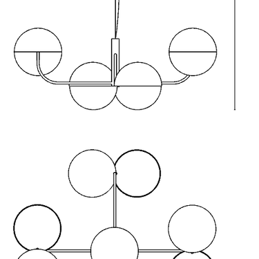 Dimension drawing of the Penta Elisabeth suspension, Ø43.3 in, H 90.5 in max