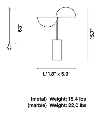 Dimension drawing of the Penta Elisabeth Small table lamp, L 11.8 in x D 5.9 in, H 15.7 in