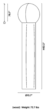 Dimension drawing of the Penta Je Suis floor lamp, Ø15.7 in, H 62.2 in