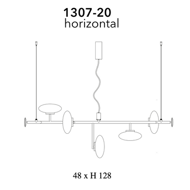 Dimensions drawing of the Penta Mami horizontal suspension lamp