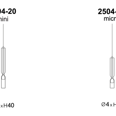 Dimensions drawing of the Penta Misty pendant in Mini and Micro sizes