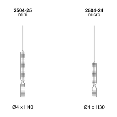 Dimensions drawing of the Penta Misty Texture pendant in Mini and Micro sizes