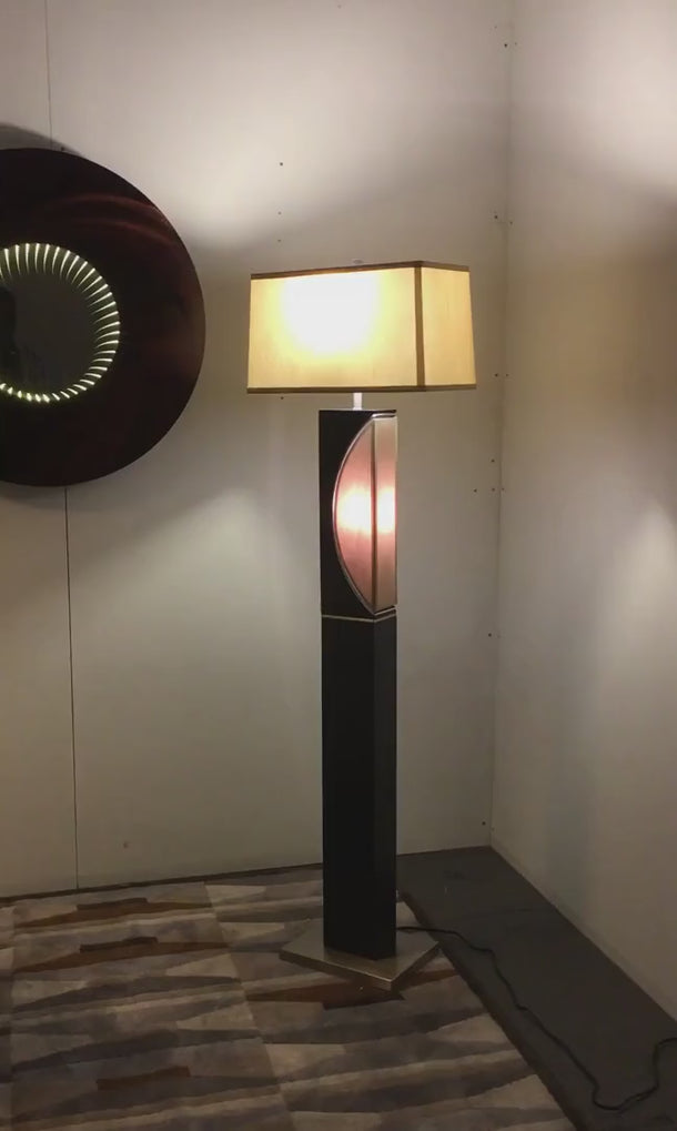 Nova of California Half Moon Floor Lamp Night Light Dark Brown Etruscan Gold Linen Shade