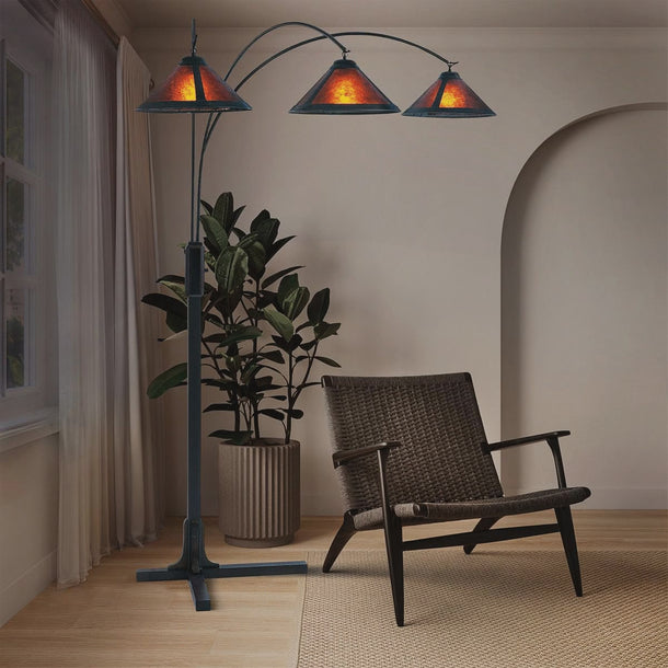 Nova of California Natural Mica 3 Light Arc Floor Lamp 86 Espresso Wood Bronze Amber Mineral Mica