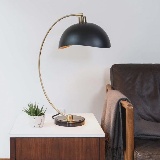 Nova of California Luna Bella Table Lamp 27 Weathered Brass Matte Black Gold Leaf Shade