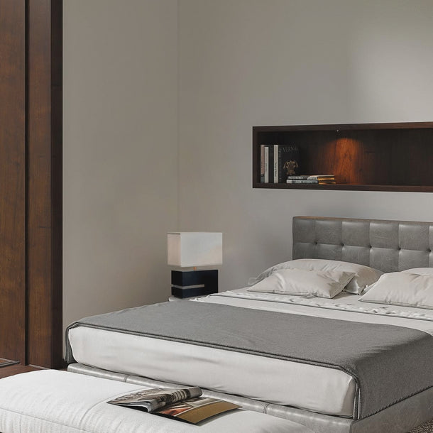 Nova of California Zen Reclining Table Lamp Gilded Ebony Wood Weathered Brass White Linen Shade