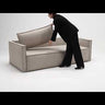How-to video demonstrating the Newilla Sleeper Sofa with Slim Arms by Innovation Living and showing step-by-step sofa-to-bed conversion instructions