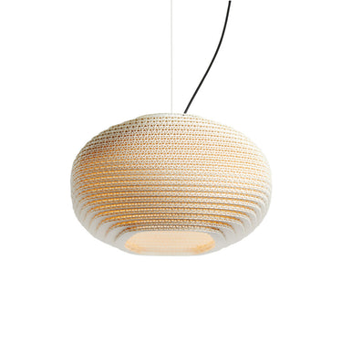 Graypants Disc 48 Linear pendant in the knife-cut White finish, lit, end view