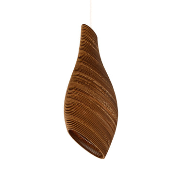 Nest 32 pendant in the Natural finish, studio view, Graypants Scraplights recycled cardboard light