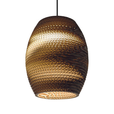 Oliv cardboard pendant light in Natural finish, Graypants Scraplights studio view