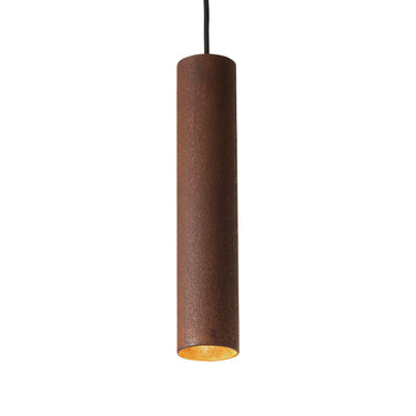 Roest 30V tube pendant in Rust, studio view, naturally oxidized steel by Graypants
