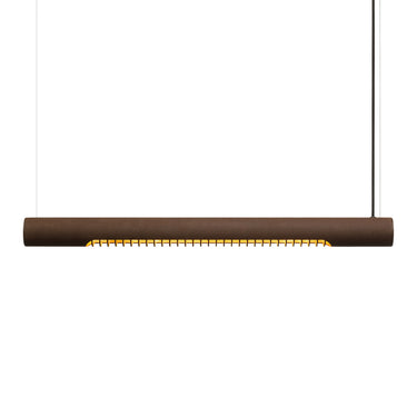 Roest 75H linear pendant in Rust, studio view, 29.5 in steel LED pendant by Graypants