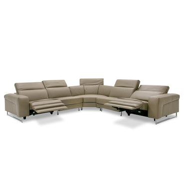 Lamod Italia Riviera Italian Taupe Leather Sectional with 2 Recliners