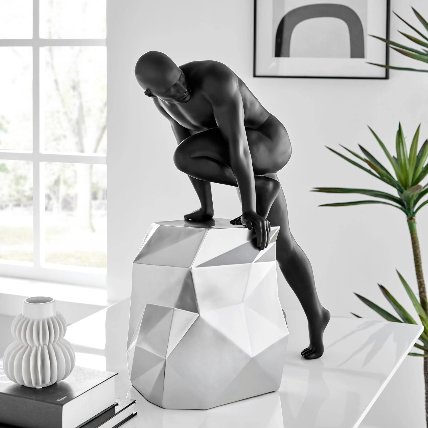 Sensuality Man Sculpture in Matte Black and Chrome 2