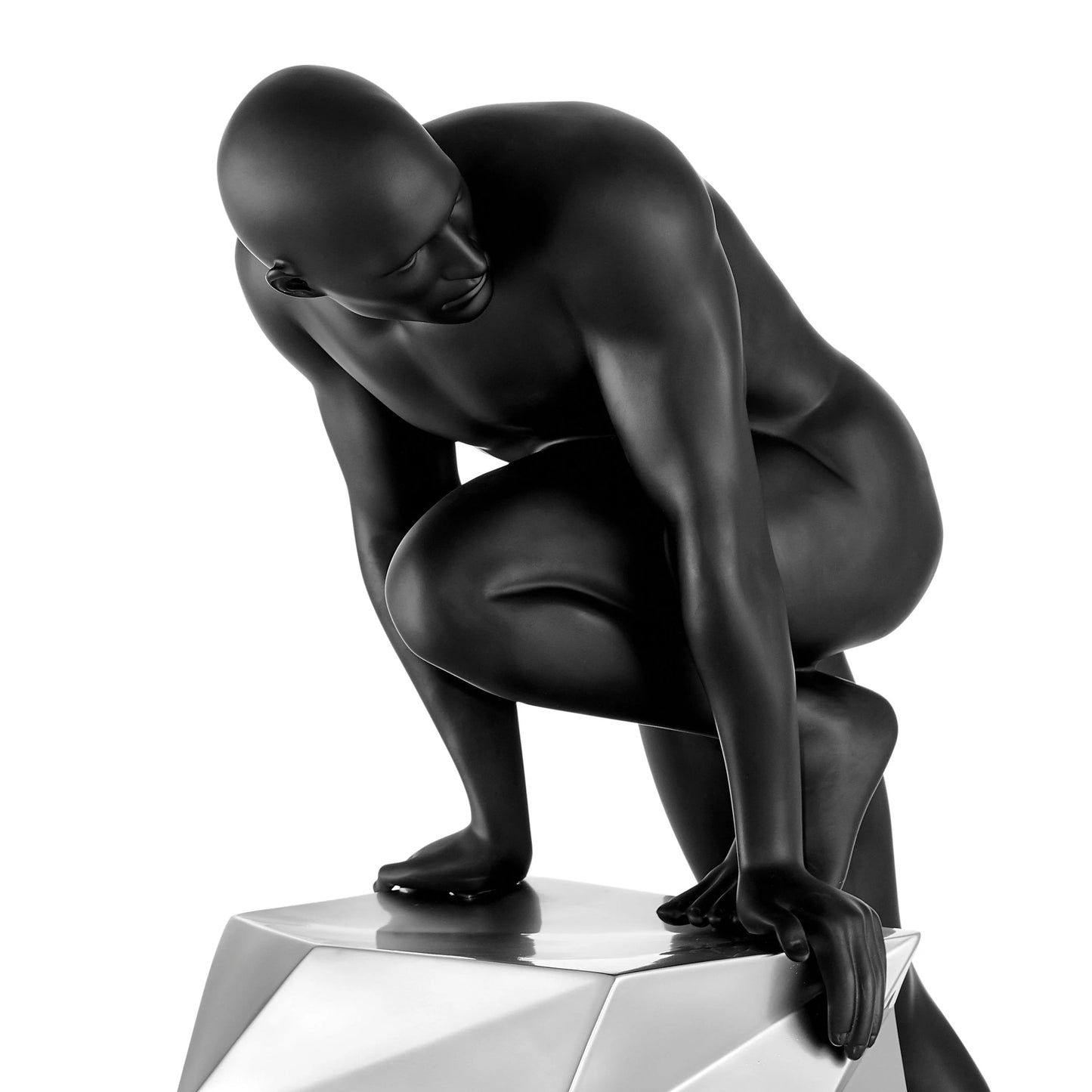 Sensuality Man Sculpture in Matte Black and Chrome 5