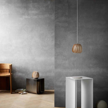 Natural Birch over a table, unlit | ST906 Mini Pendant by Tom Rossau
