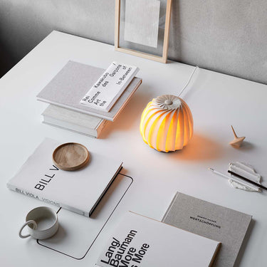 Natural Birch, lit on a table | ST906 Mini Table Lamp by Tom Rossau