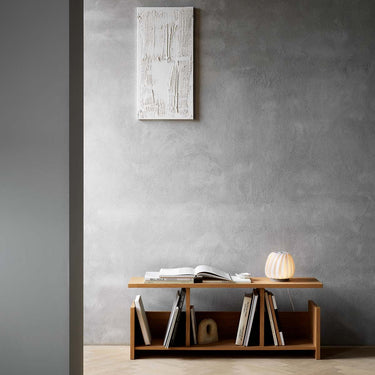 White Coated Paper in a bookcase, lit | ST906 Mini Table Lamp by Tom Rossau