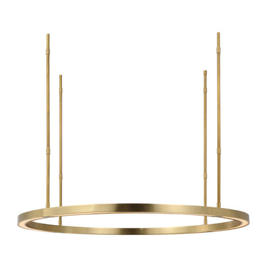 Stagger 30 inch Modern LED Ring Chandelier in Natural Brass finish, illuminated ideal for contemporary dining room