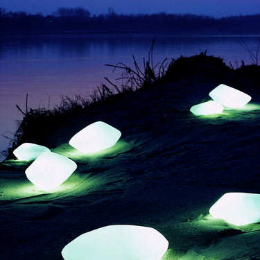 Set of three Stones LED outdoor lamps for modern patio decoration